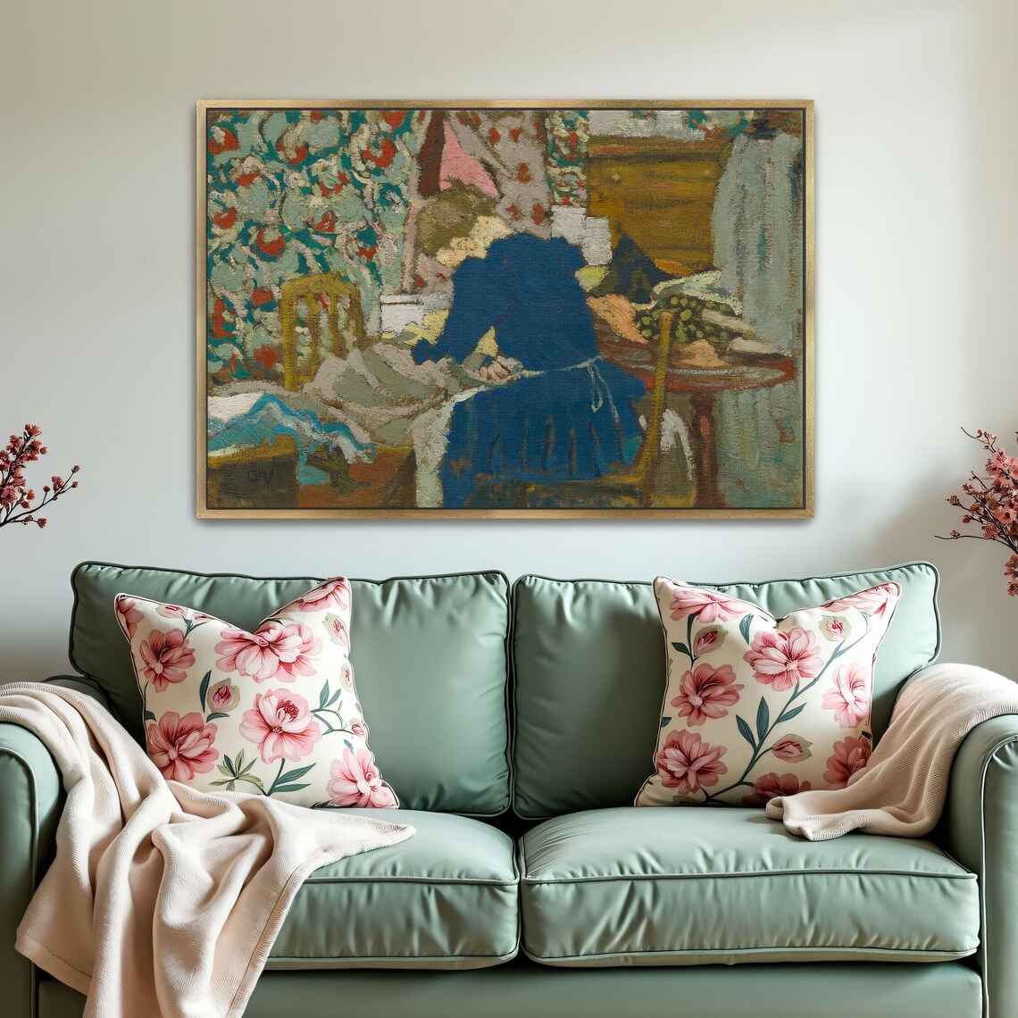Woman in Blue Dress Interior Vintage Impressionist Art Poster - Image 2