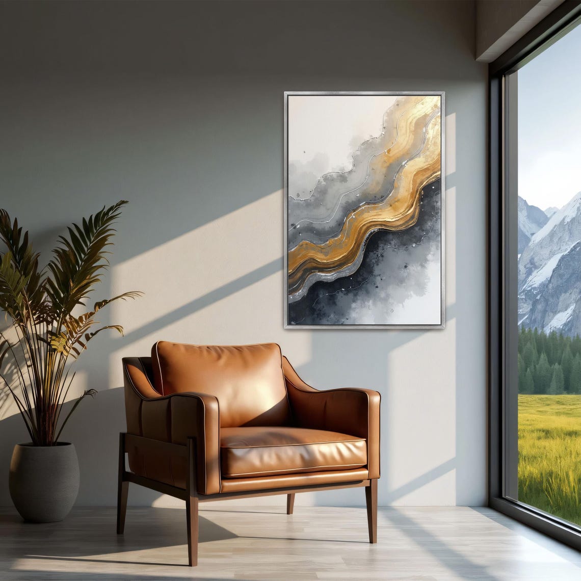 Abstract Gold and Grey Marble Swirls Modern Luxury Decor Poster - Image 2