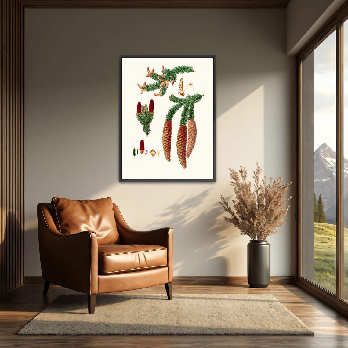 Norway Spruce Branches with Pinecones Botanical Illustration Poster - Image 4