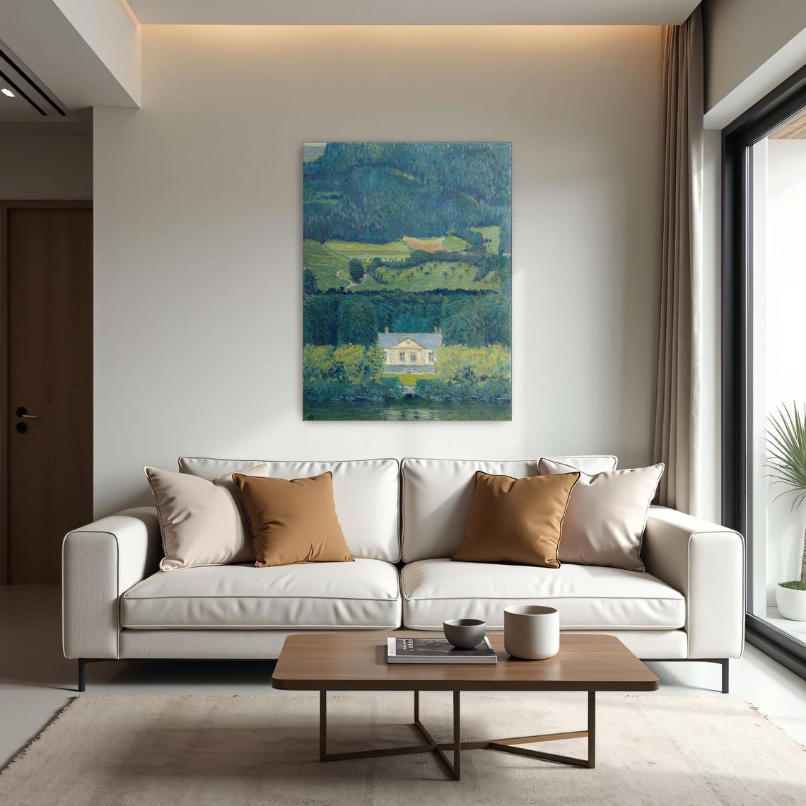 Country House by Water With Hills Vintage Landscape Art Poster - Image 2