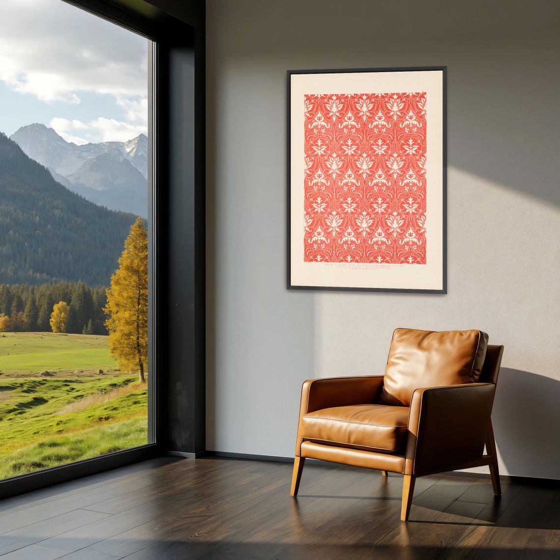 Red And White Floral Damask Pattern Renaissance Study Poster - Image 3