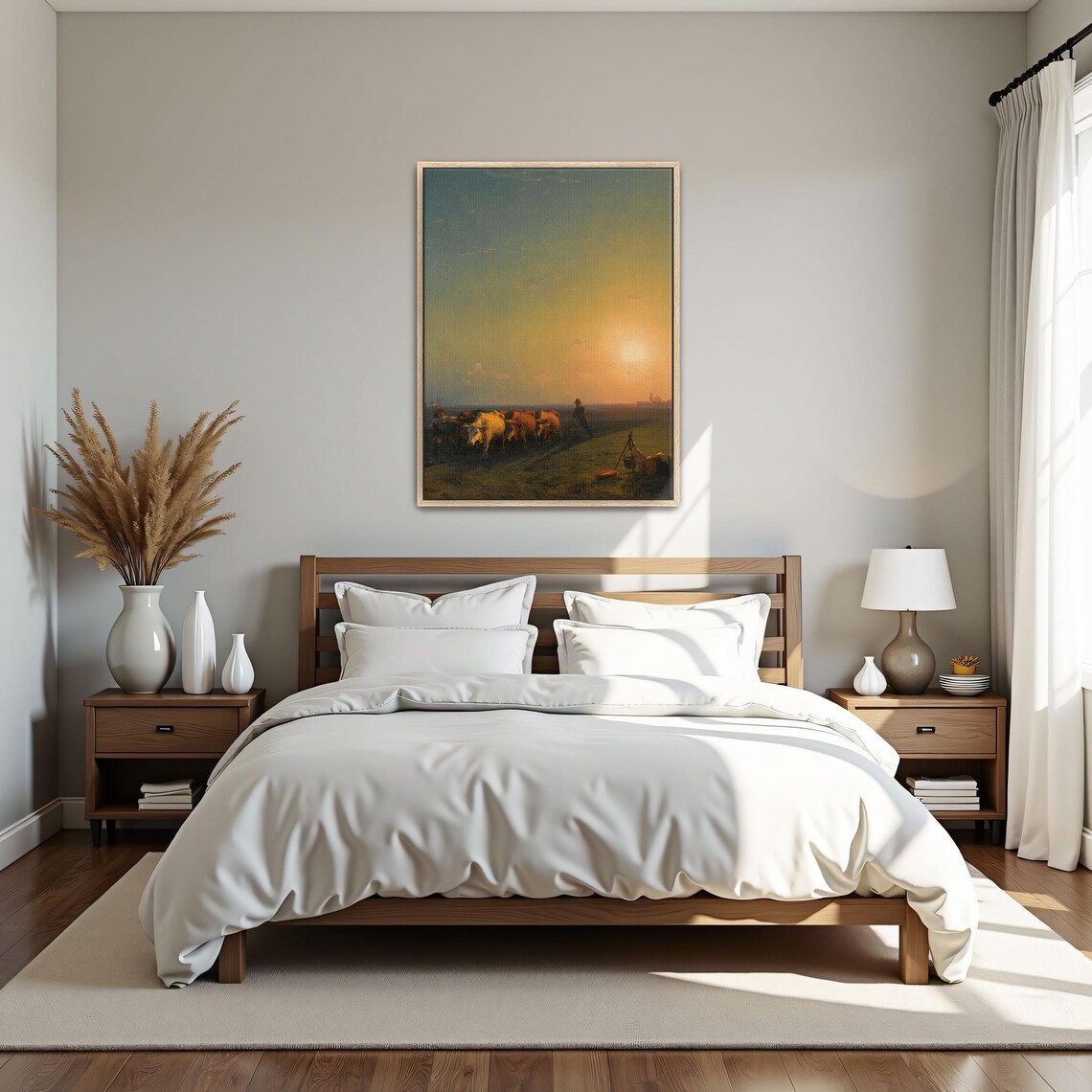Golden Sunset Landscape with Cows and Farmers in a Field Poster - Image 5