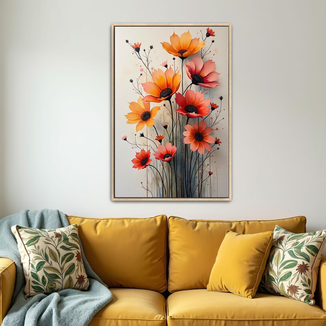 Orange and Pink Flower Bouquet Watercolor Floral Art Decor Poster - Image 4