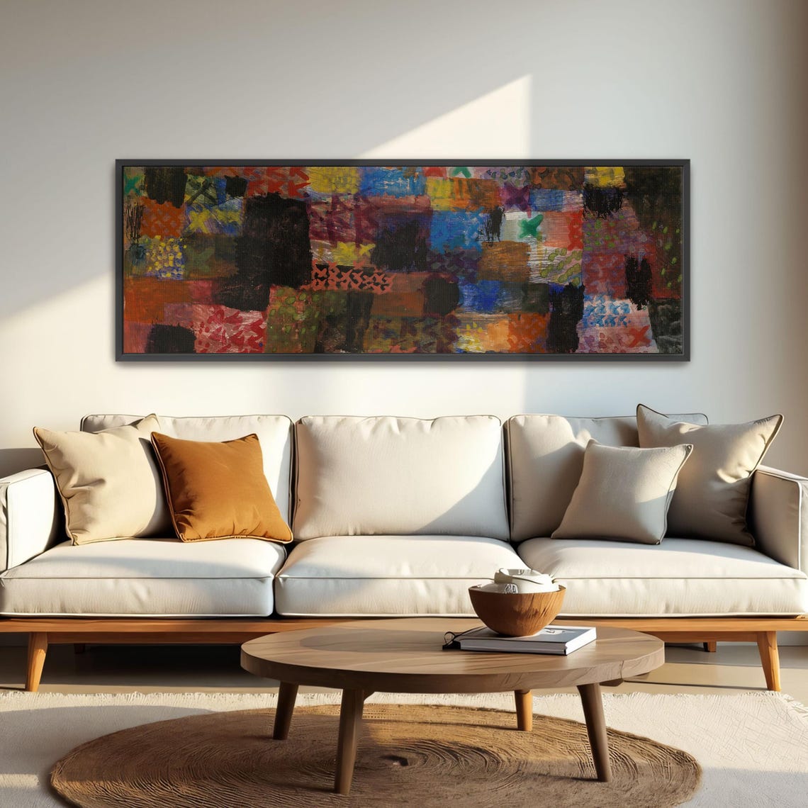Abstract Painting With Geometric Shapes And Vibrant Hues Panoramic Wall Art Horizontal Framed Art Above Bed Wall Art Bedroom And Living - Image 4