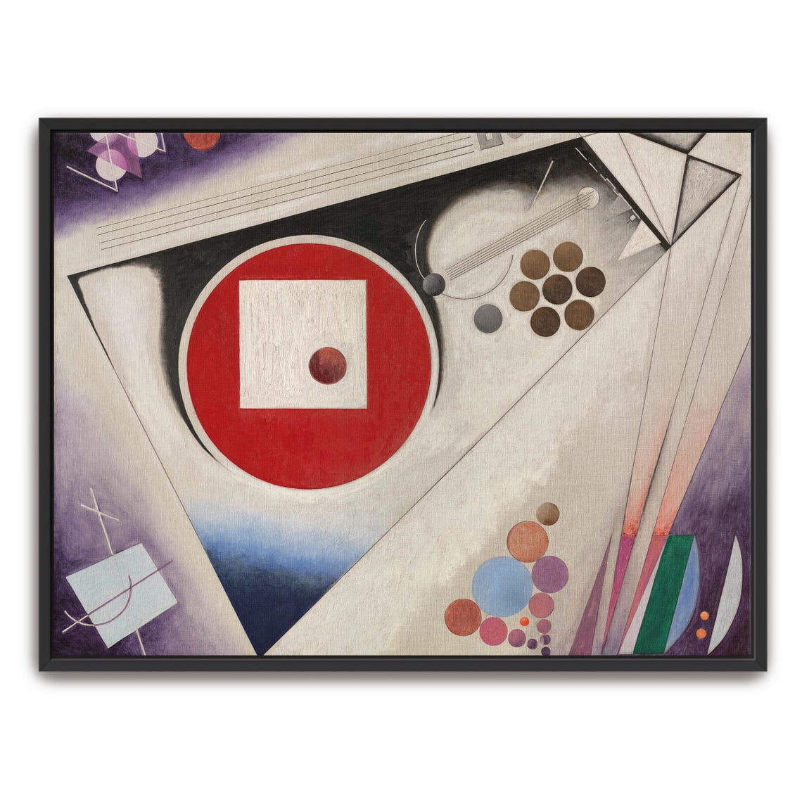 Abstract Composition With Red Circle And Floating Shapes Poster