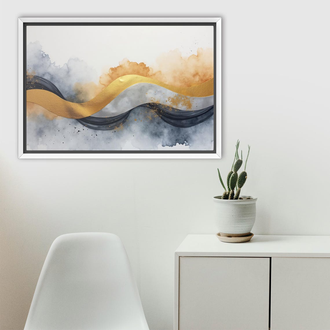 Woven Gold Silver And Black Ribbons Watercolor Abstract Art Poster - Image 2