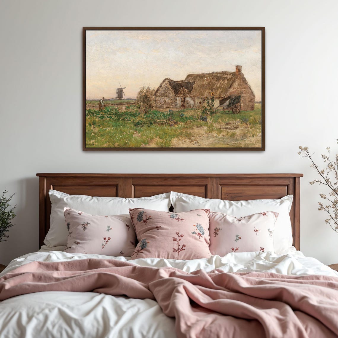 Thatched Farmhouse and Windmill Rural Field Vintage Art Poster - Image 2