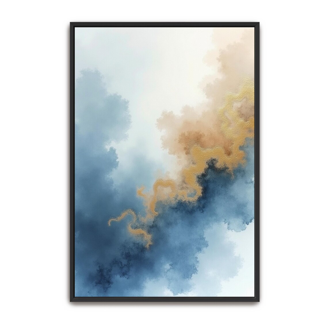 Abstract Gold and Blue Ink Watercolor Swirls Painting Poster
