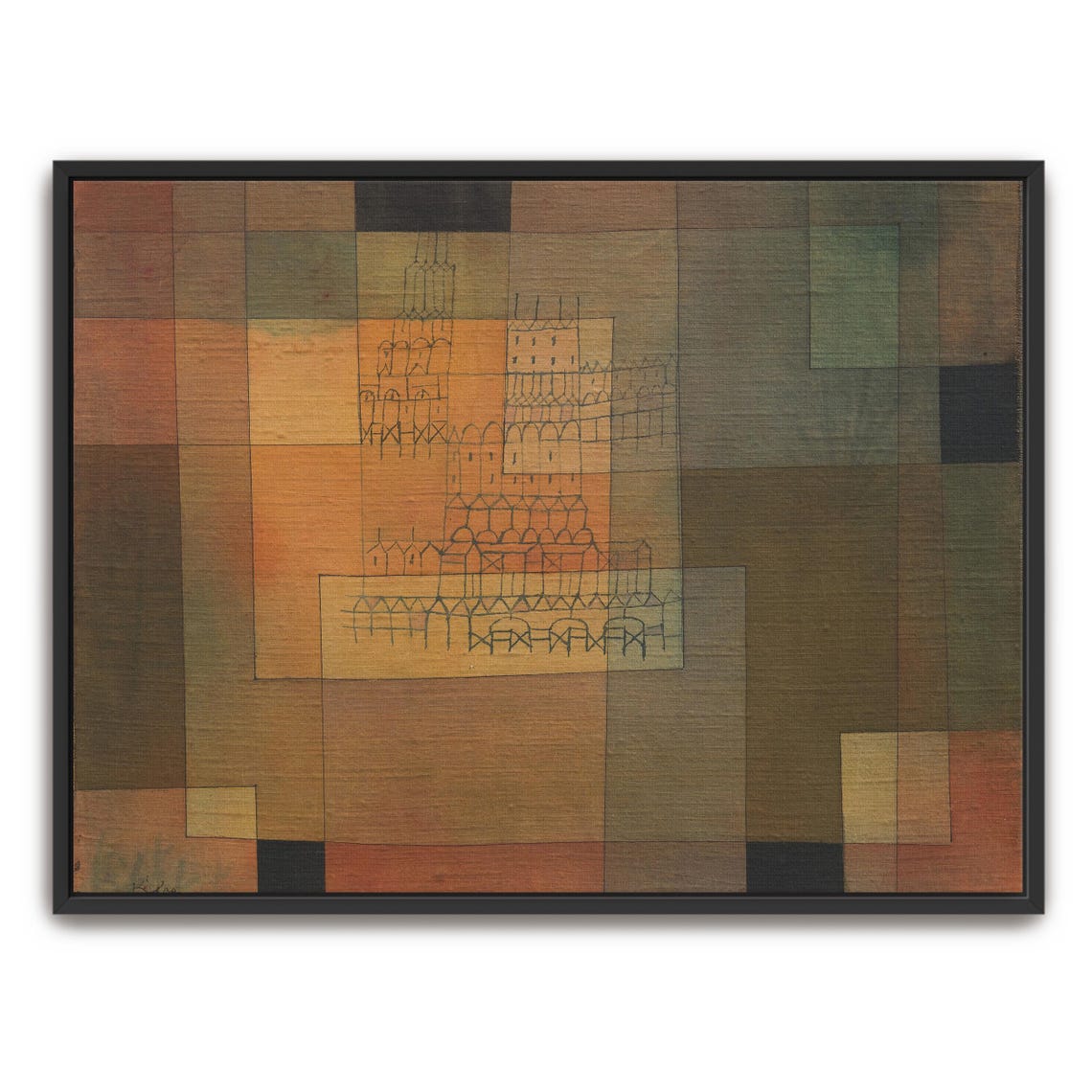 Paul Klee Framed Wall Art Abstract City With Geometric Shapes Geometric Print Brown And Green Entryway Art Geometric Art Print