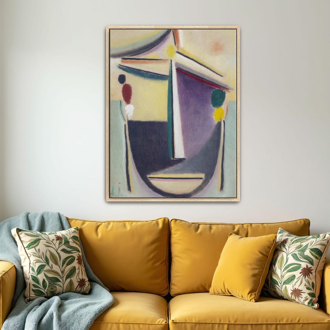 Framed Print Of Abstract Portrait With Geometric Shapes Geometric Wall Art Purple And White Bedroom Artwork Abstract Art Print - Image 4