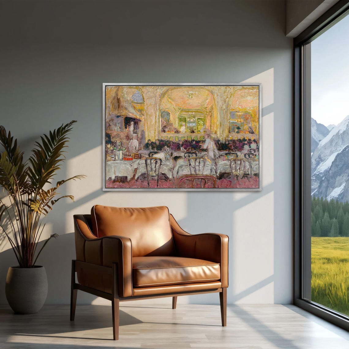 Golden Cafe Interior with Diners Impressionist Evening Scene Poster - Image 3