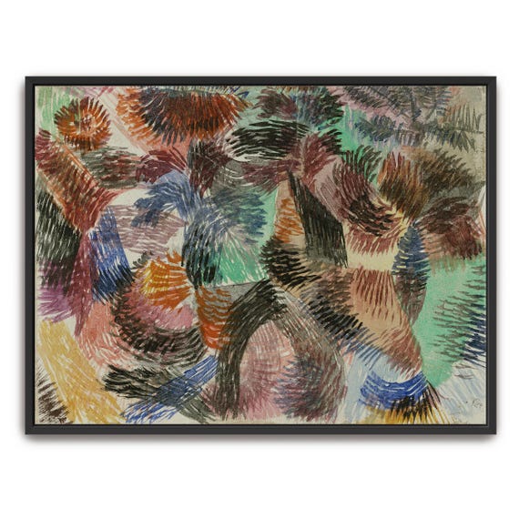 Paul Klee Framed Wall Art Abstract Watercolor Painting With Swirling Shapes Geometric Wall Art Brown And Green Living Room Art
