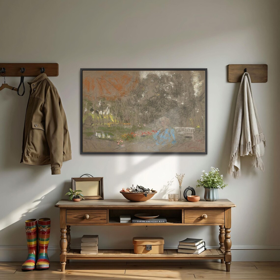 Woman Seated in an Autumn Garden Soft Pastel Portrait Poster - Image 4