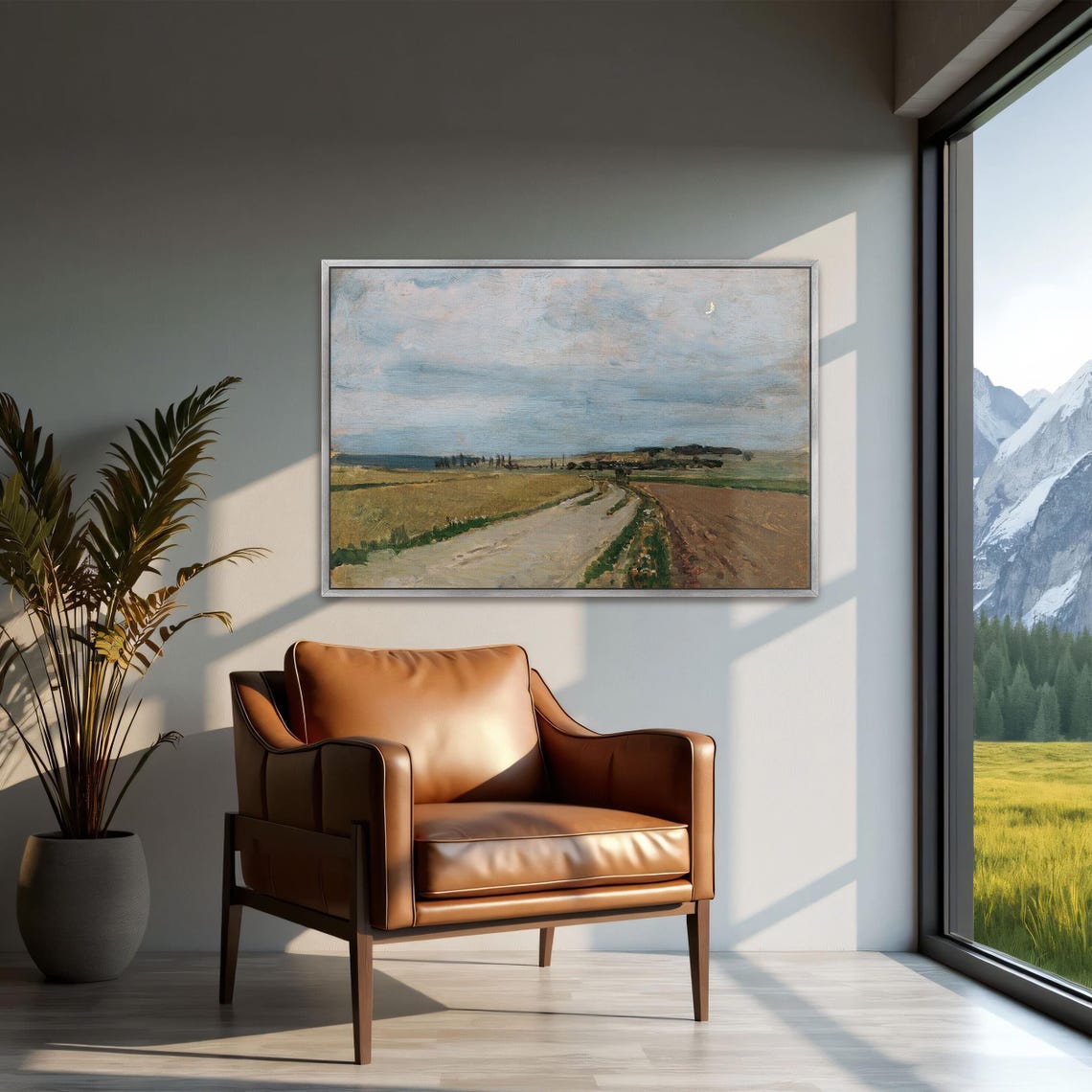 Country Road Through Harvested Fields Moonlit Sky Landscape Poster - Image 3