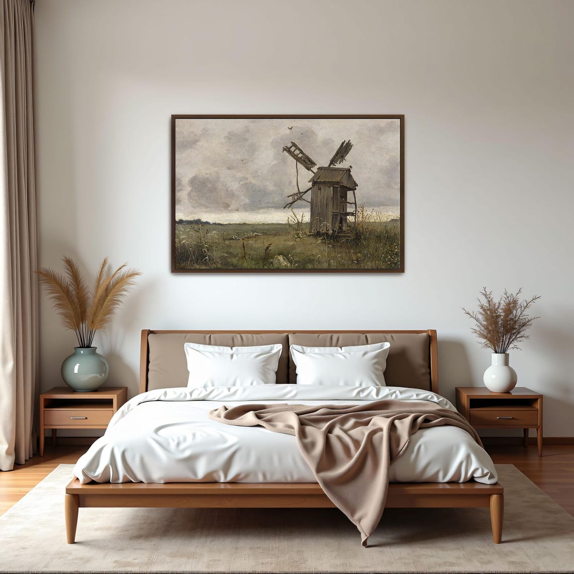 Dilapidated Windmill in Open Field Moody Rural Landscape Poster - Image 6