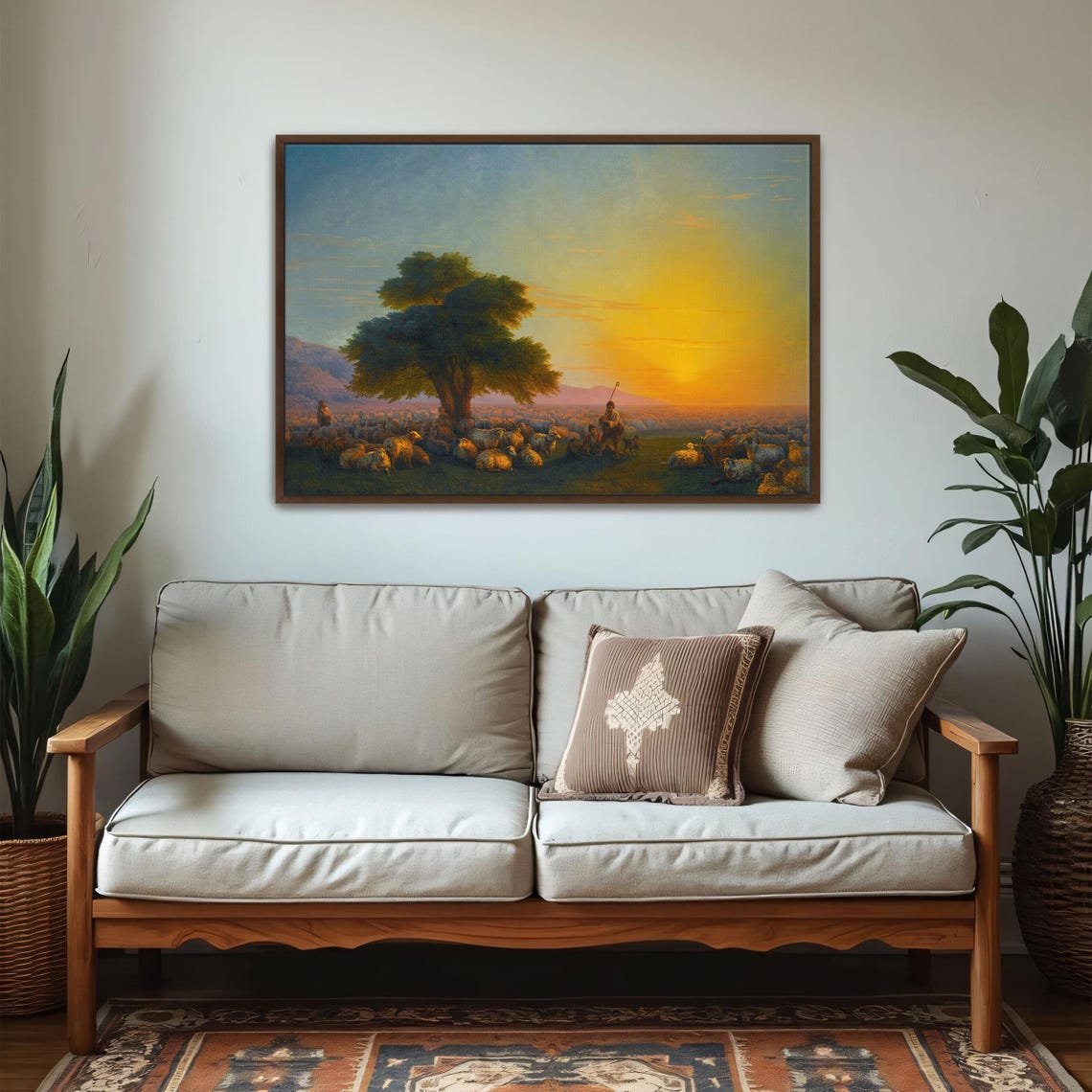 Shepherds with Flock at Sunset under a Great Tree Art Poster - Image 6