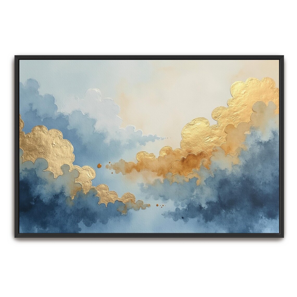 Golden Edged Blue Clouds In Gold Leaf Watercolor Abstract Art Poster