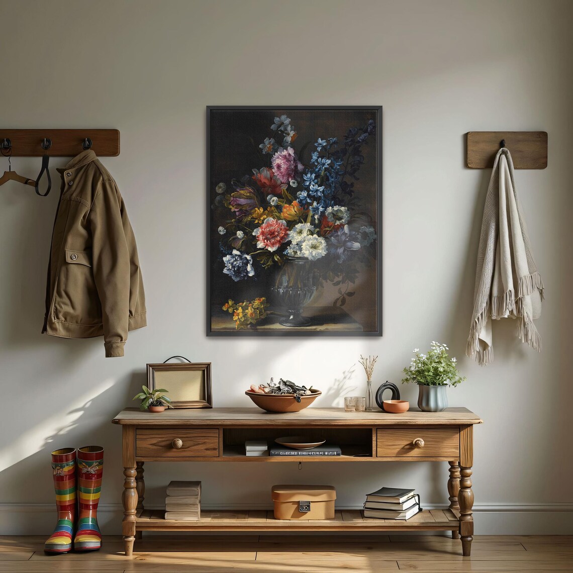 Dutch Style Floral Bouquet Dark Still Life Vintage Fine Art Print - Image 3
