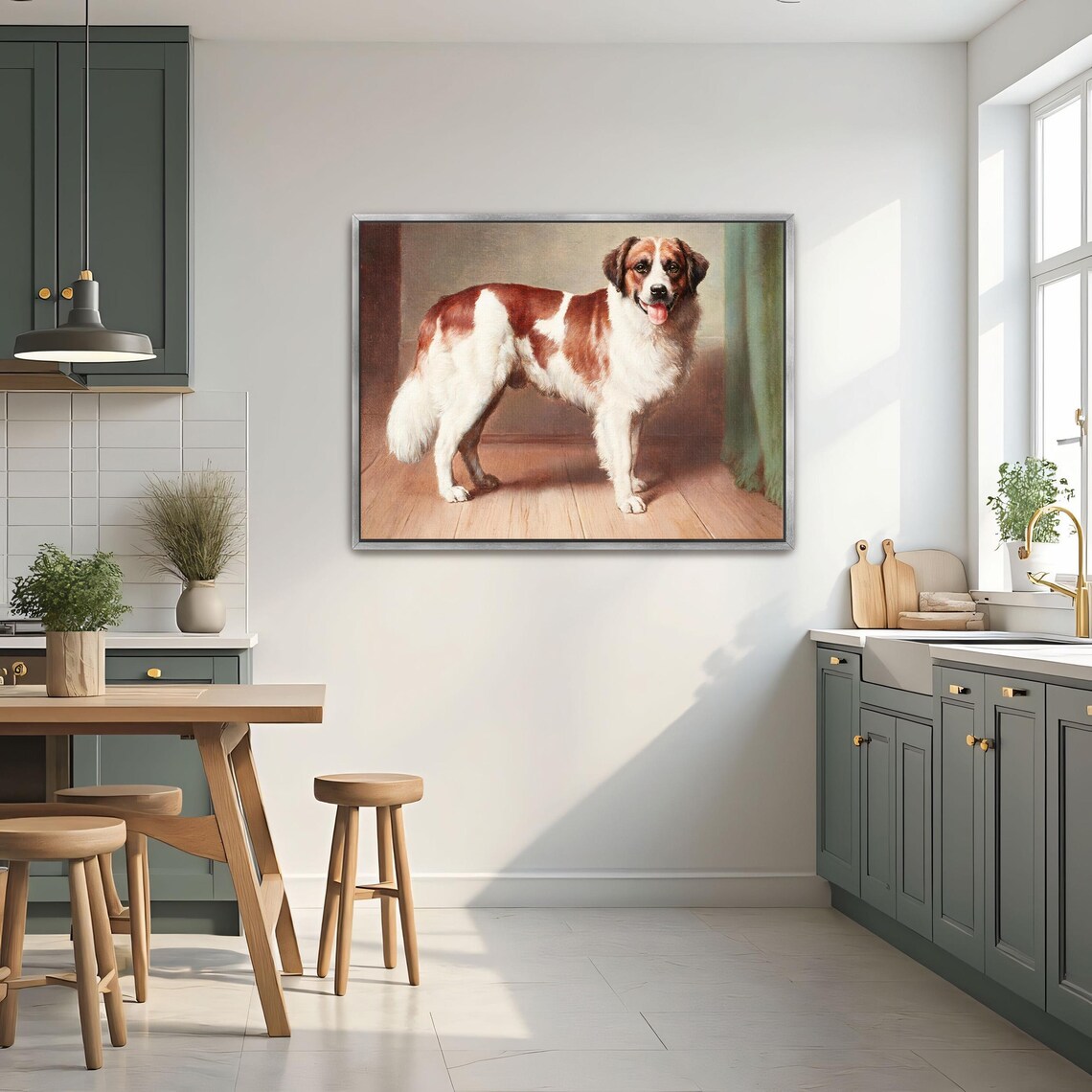 Saint Bernard Dog Standing Portrait Victorian Oil Painting Poster - Image 2