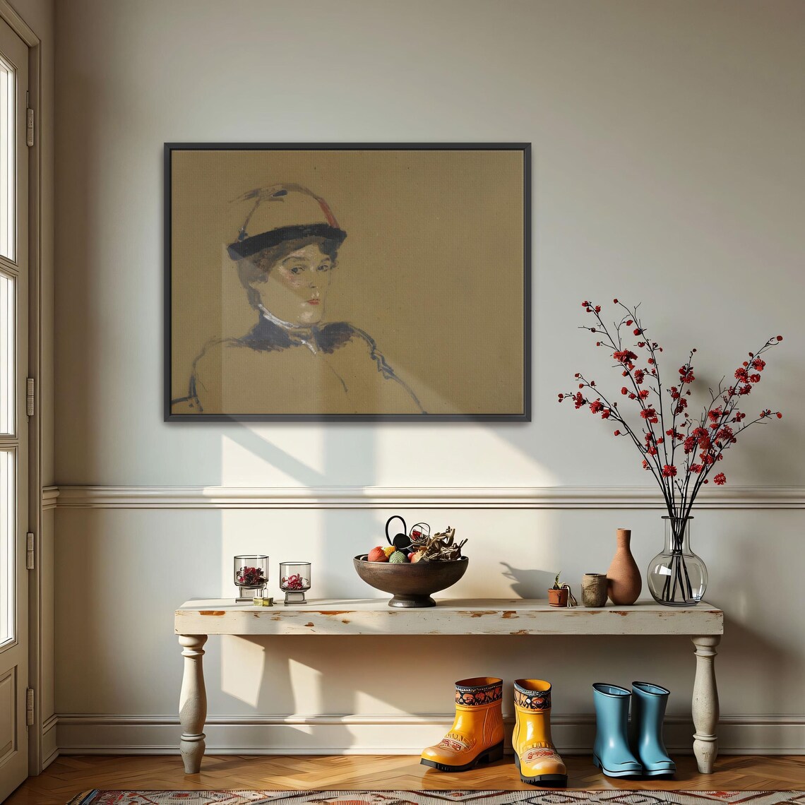 Woman in Hat and Coat Vintage Sepia Sketch Portrait Drawing Poster - Image 4