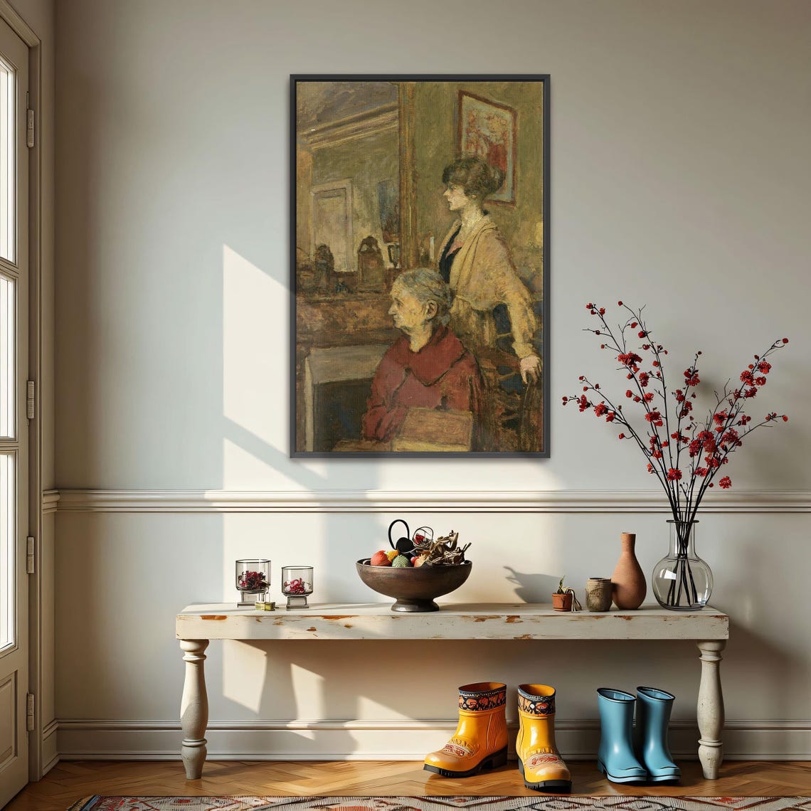 Two Women Conversing In A Warm Fireplace Interior Vintage Poster - Image 3