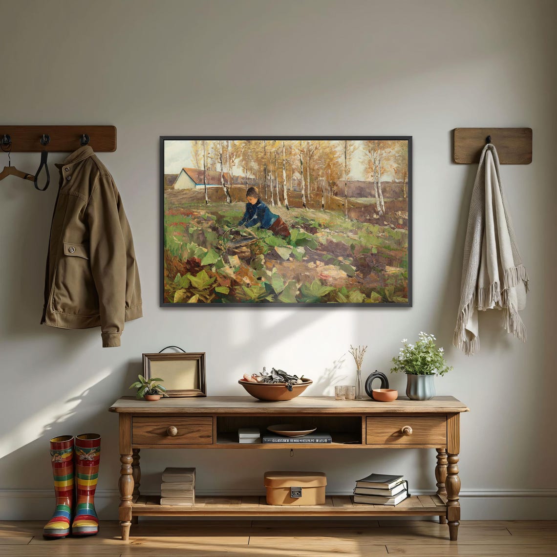 Woman Harvesting Vegetables In A Sunlit Garden Impressionist Poster - Image 3