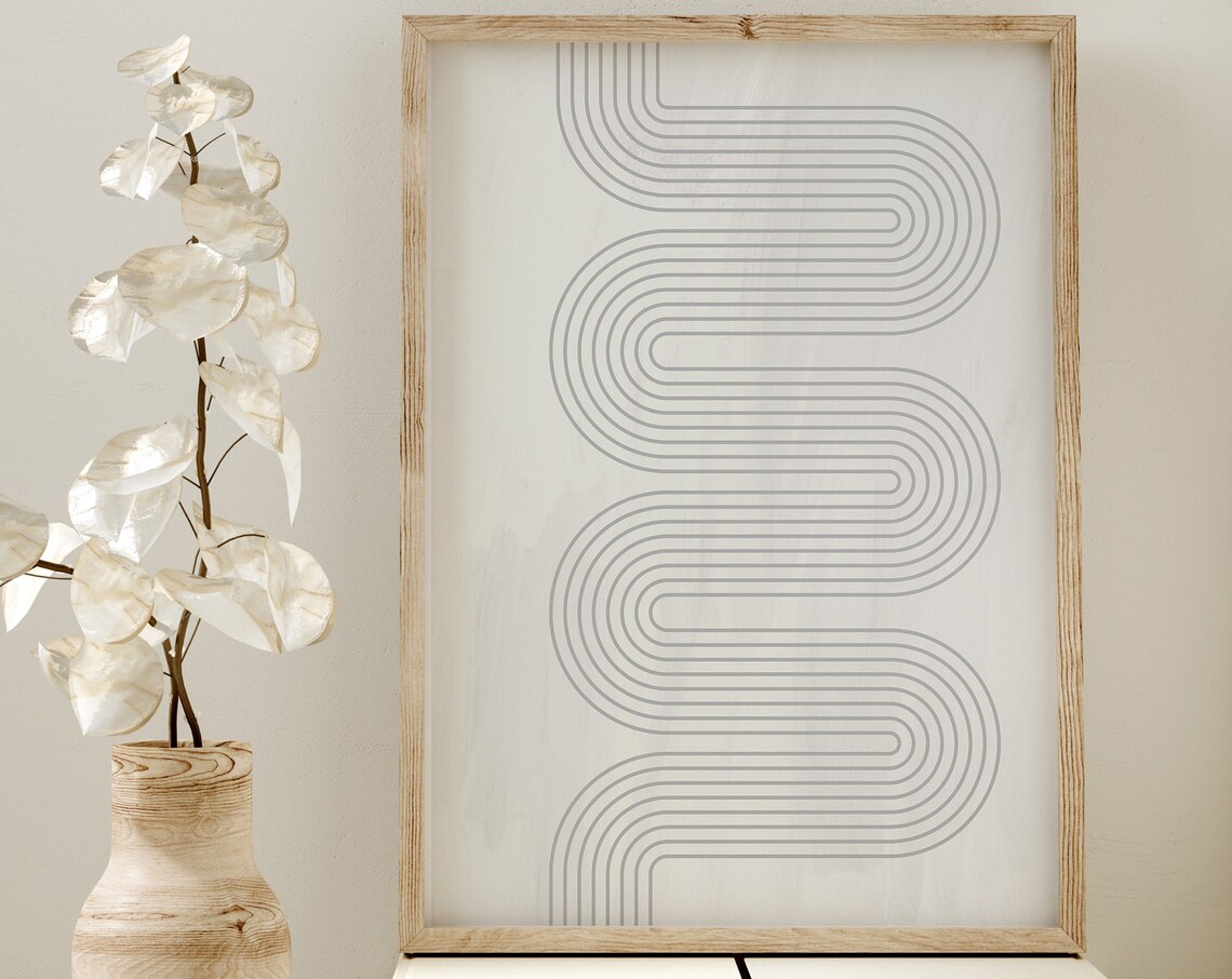 Gray Geometric Rainbow Waves Minimalist Art Poster with Clean Lines - Image 2