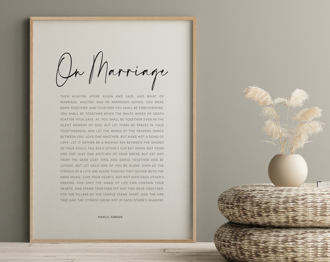 On Marriage by Kahlil Gibran, Wedding Gift Art Print