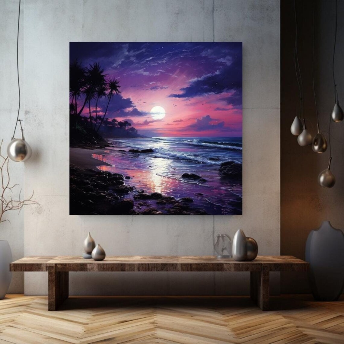 Indigo Sea Coastal Art Print, Purple Sea Poster