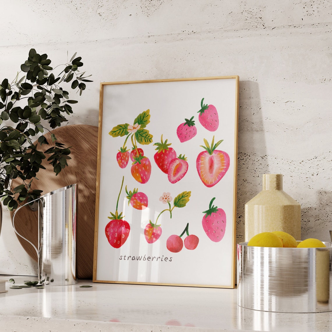 Watercolor Strawberry Fruit Illustration Kitchen Decor Poster - Image 2