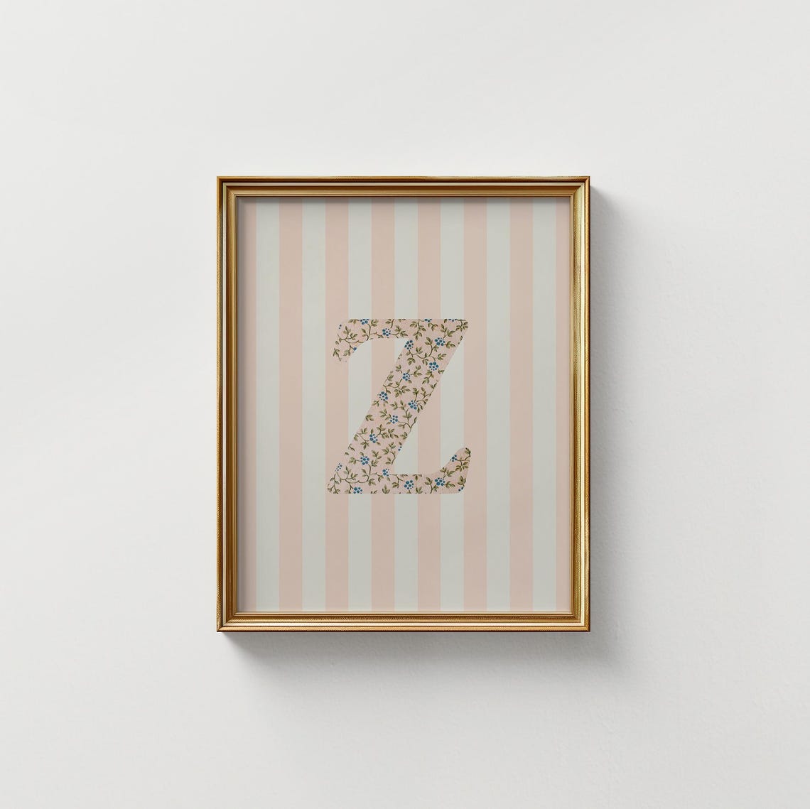 Letter Z Floral Monogram Blush Pink Striped Nursery Decor Poster