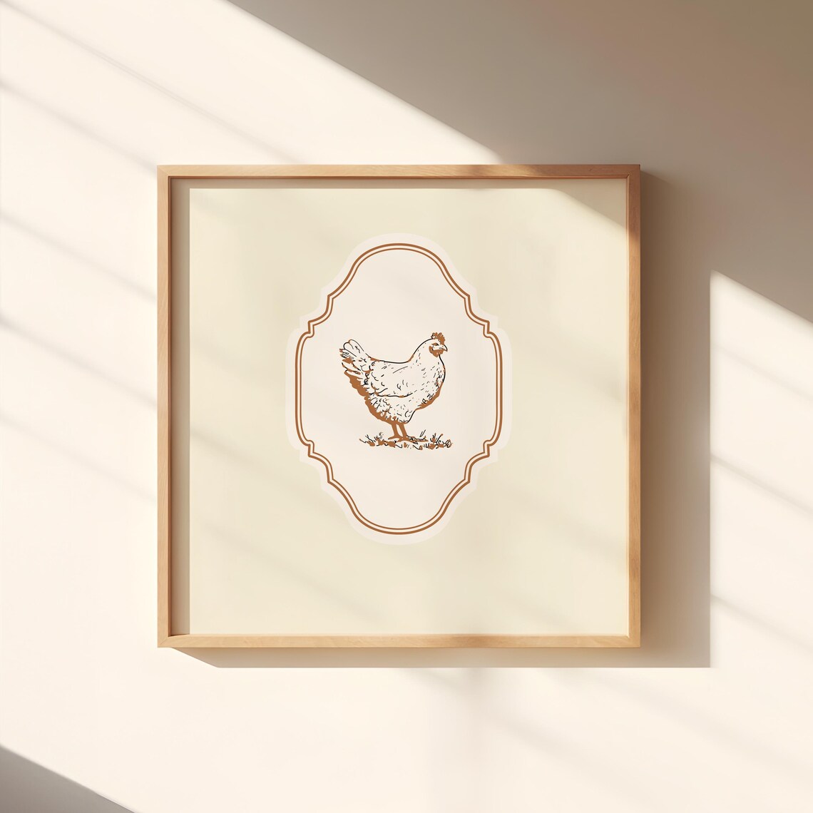Vintage Hen Farm Chicken Line Art Cream Ornate Square Nursery Poster - Image 2
