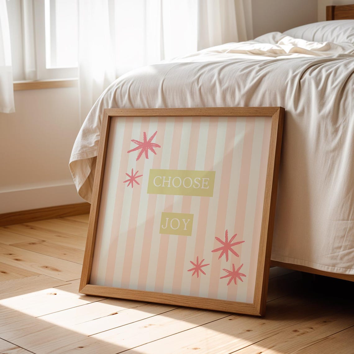 Pink Striped Choose Joy Quote Poster Fun Nursery Kids Room Wall Decor - Image 5