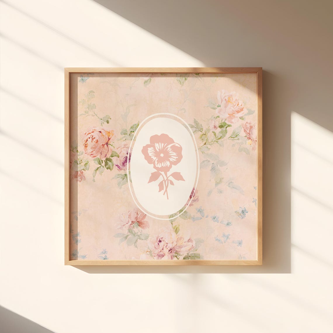 Pink Victorian Floral Wallpaper With Pansy Oval Medallion Poster - Image 2