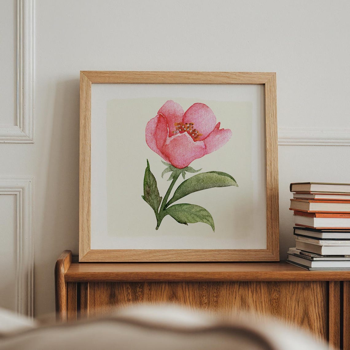 Single Pink Open Bloom Watercolor Botanical Wall Art Print Decor - Image 4