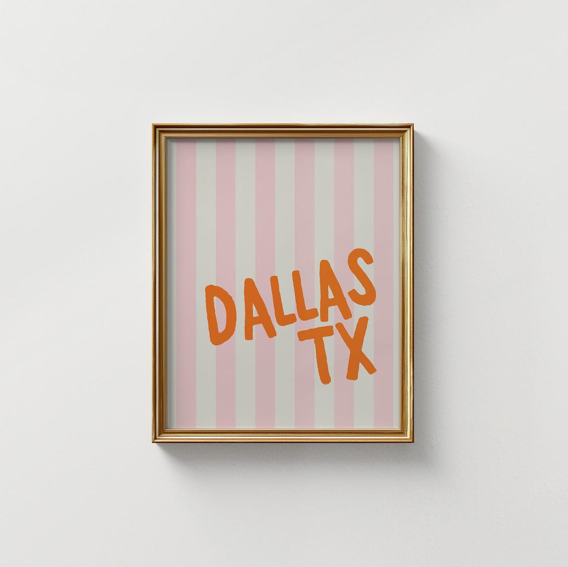 Dallas Texas Orange Hand Lettered Pink Striped Vertical City Poster - Image 4