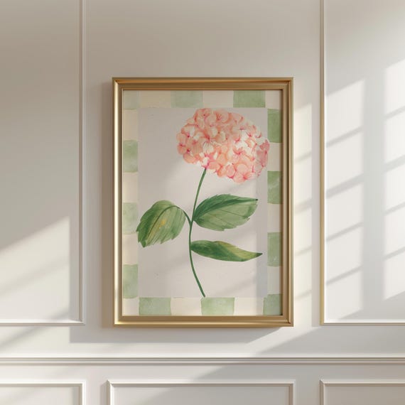 Pink Hydrangea Vintage Floral Watercolor Art Print