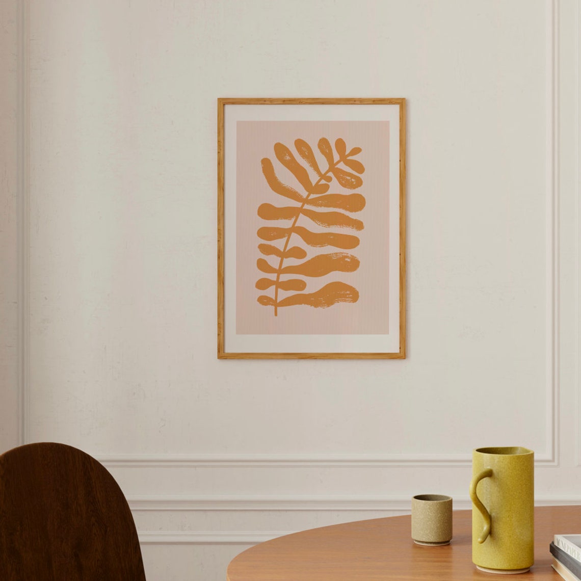 Terracotta Palm Frond Blush Pink Background Botanical Art Print - Image 3