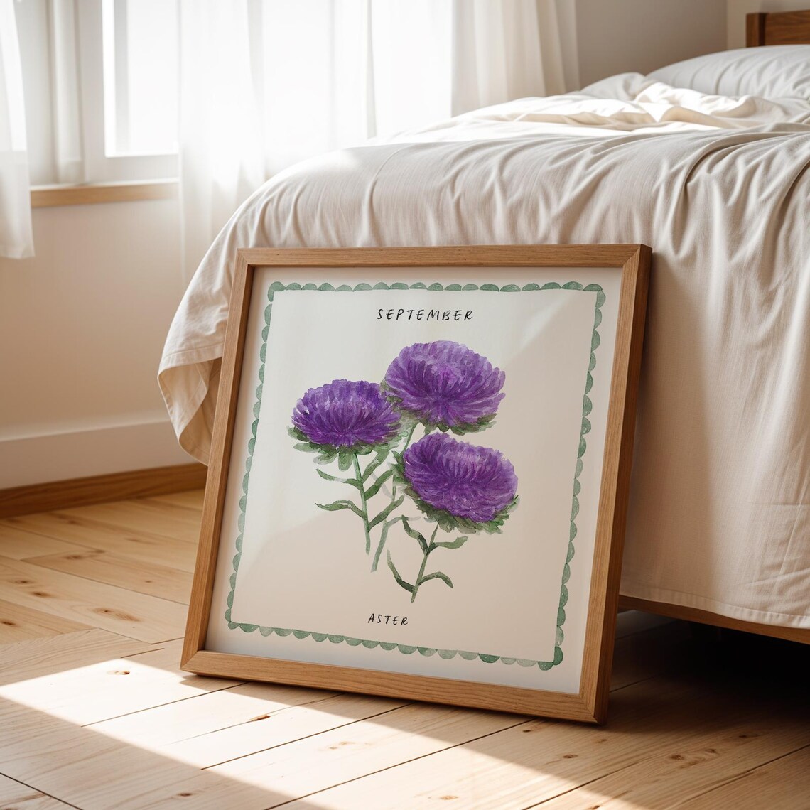 September Aster Watercolor Birth Month Flower Purple Bloom Art Poster - Image 4