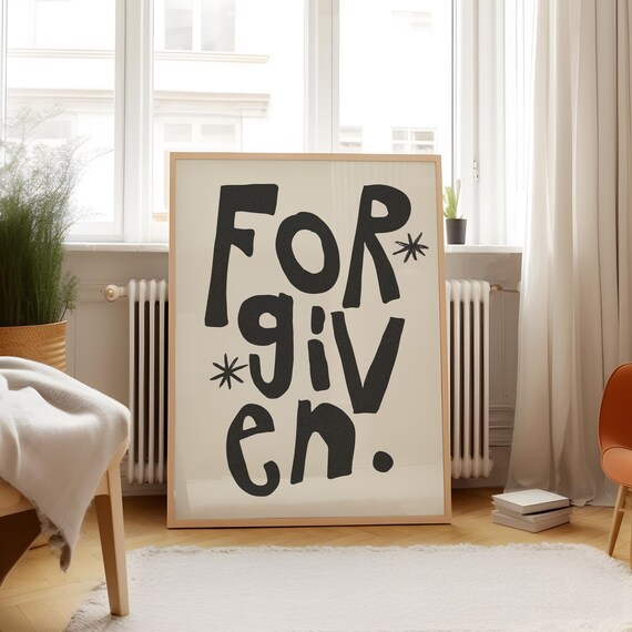 Forgiven Bold Black Lettering Cream Christian Quote Decor Poster