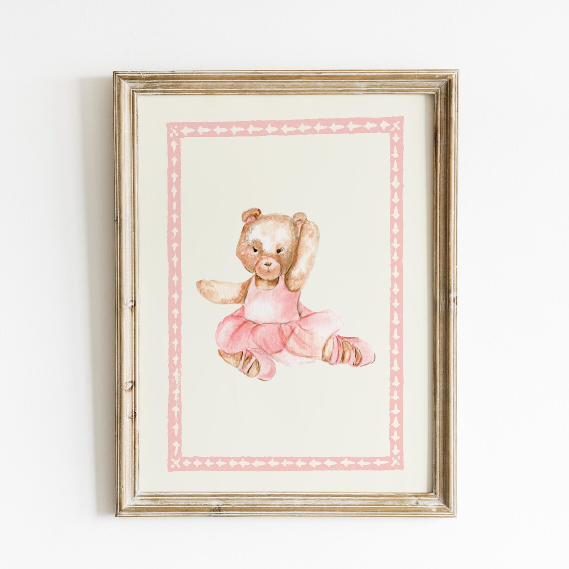Teddy Bear Ballerina Pink Tutu Watercolor Nursery Girls Room Art Print