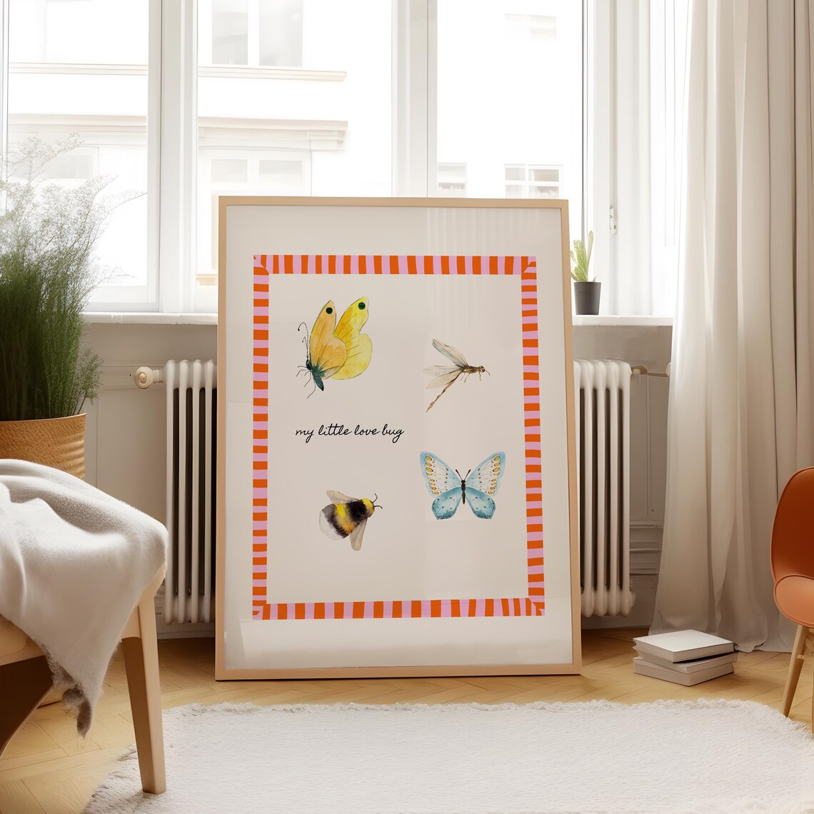 My Little Love Bug Butterflies And Bee Nursery Illustration Poster