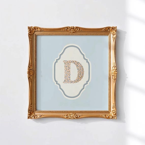 D Square Initial Personalized Watercolor Art Print