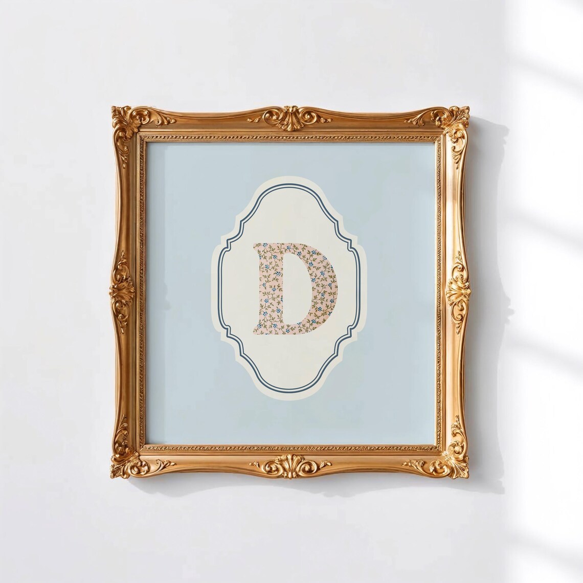 D Square Initial Personalized Watercolor Art Print
