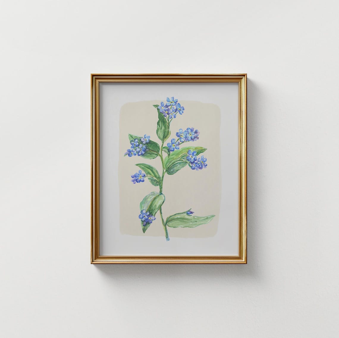 Blue Forget Me Not Flower Stem Watercolor Spring Botanical Print