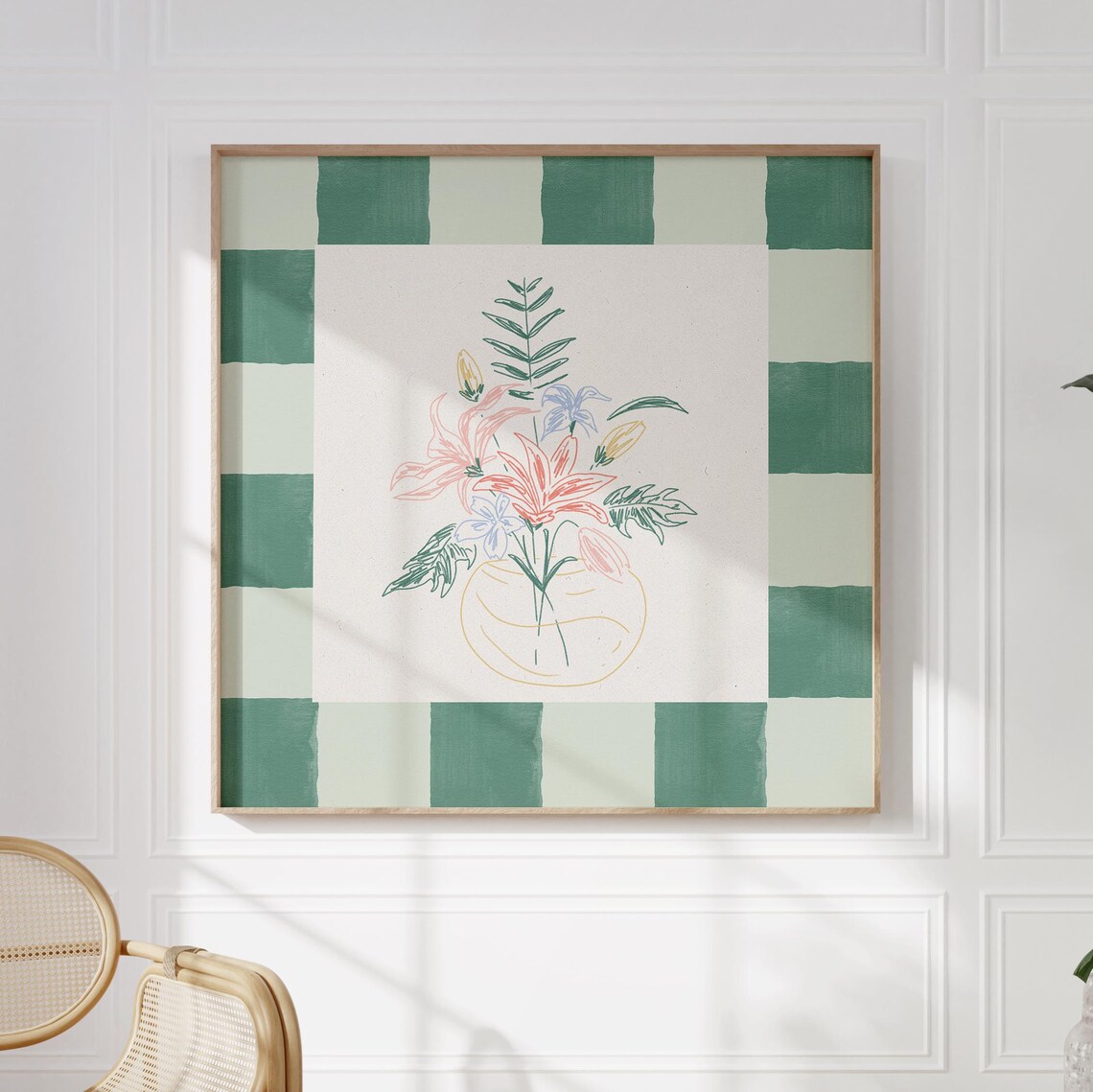 Checker Wildflower Doodle Art Print, Cottage Nursery Decor - Image 2