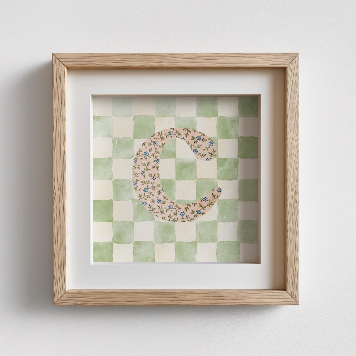 C Square Initial Print, Personalized Watercolor Gift