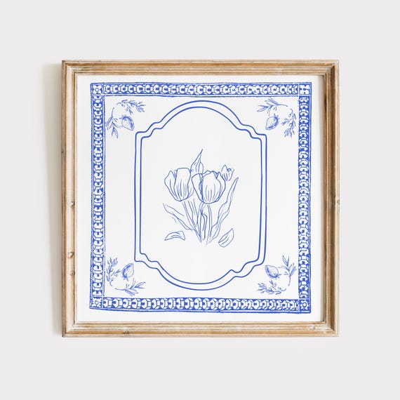 Blue Victoriantulip Print Instant Wall Art Trendy Decor Botanical Illustration Living Room Art Cottage Nursery