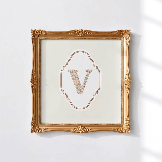 V Square Initial Print Personalized Gift Watercolor Art Gift Idea Art Print Print