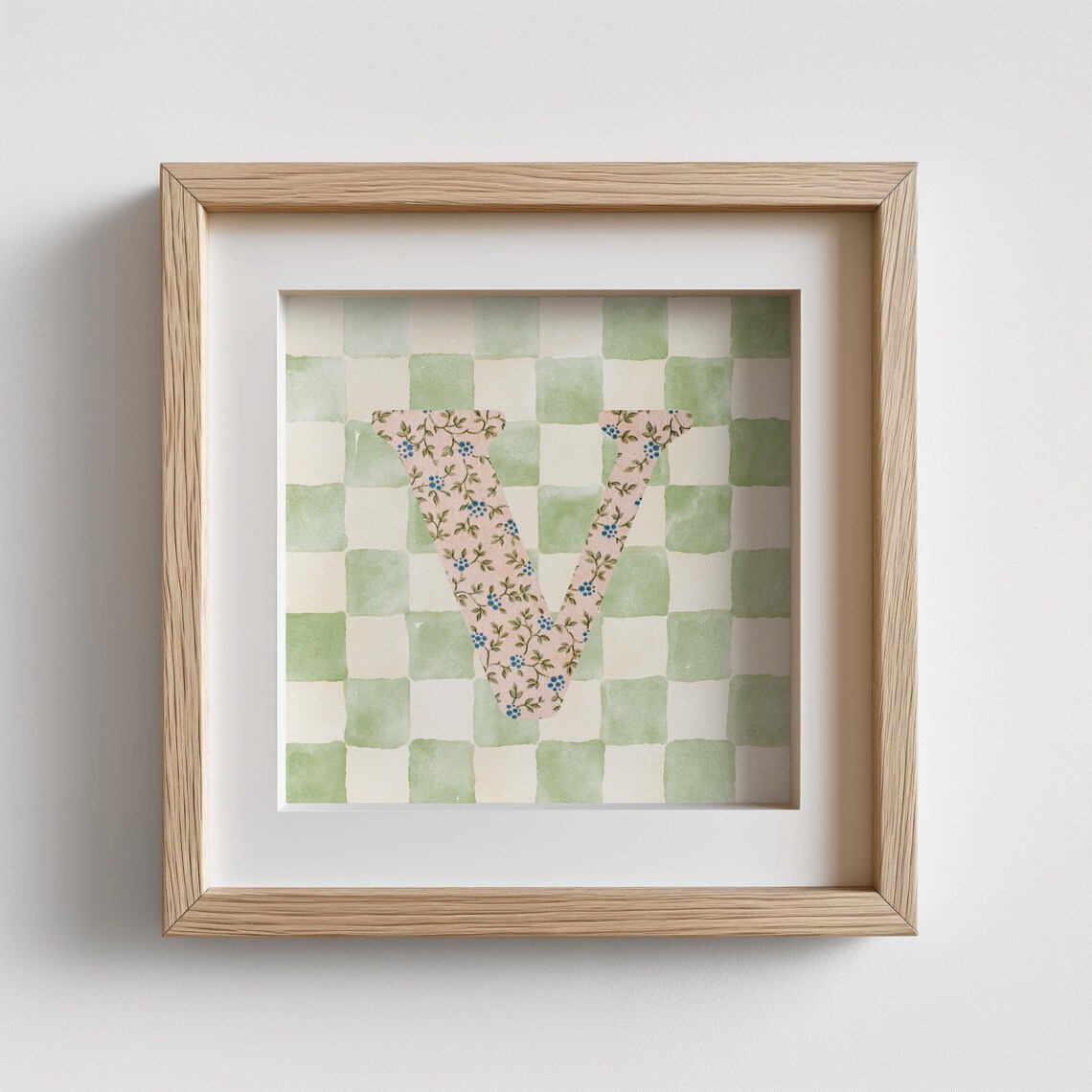 V Square Initial Personalized Gift, Watercolor